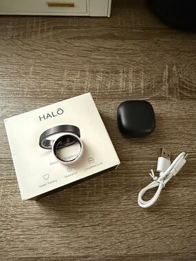Halo Fitness Tracking Ring with Black Charging Case and White USB Cable